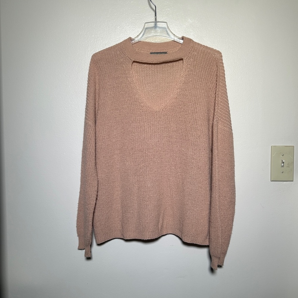 Pink Sweater With V-Neck Cut Out